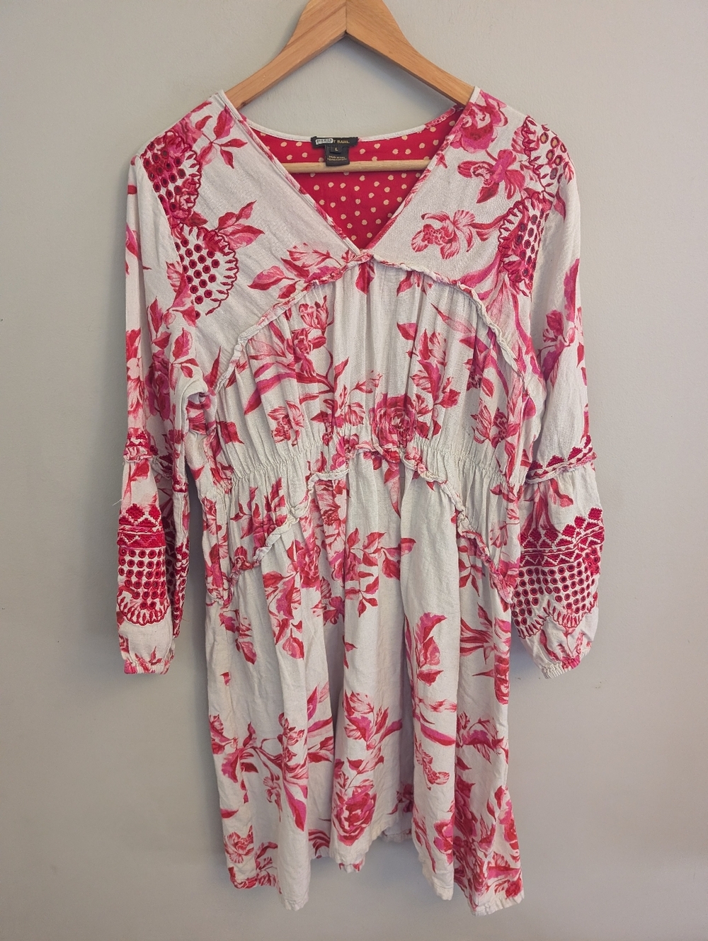 Vineet Dahl Anthropologie Pink Toile Linen Embroidered Dress Size L - Picture 4 of 8